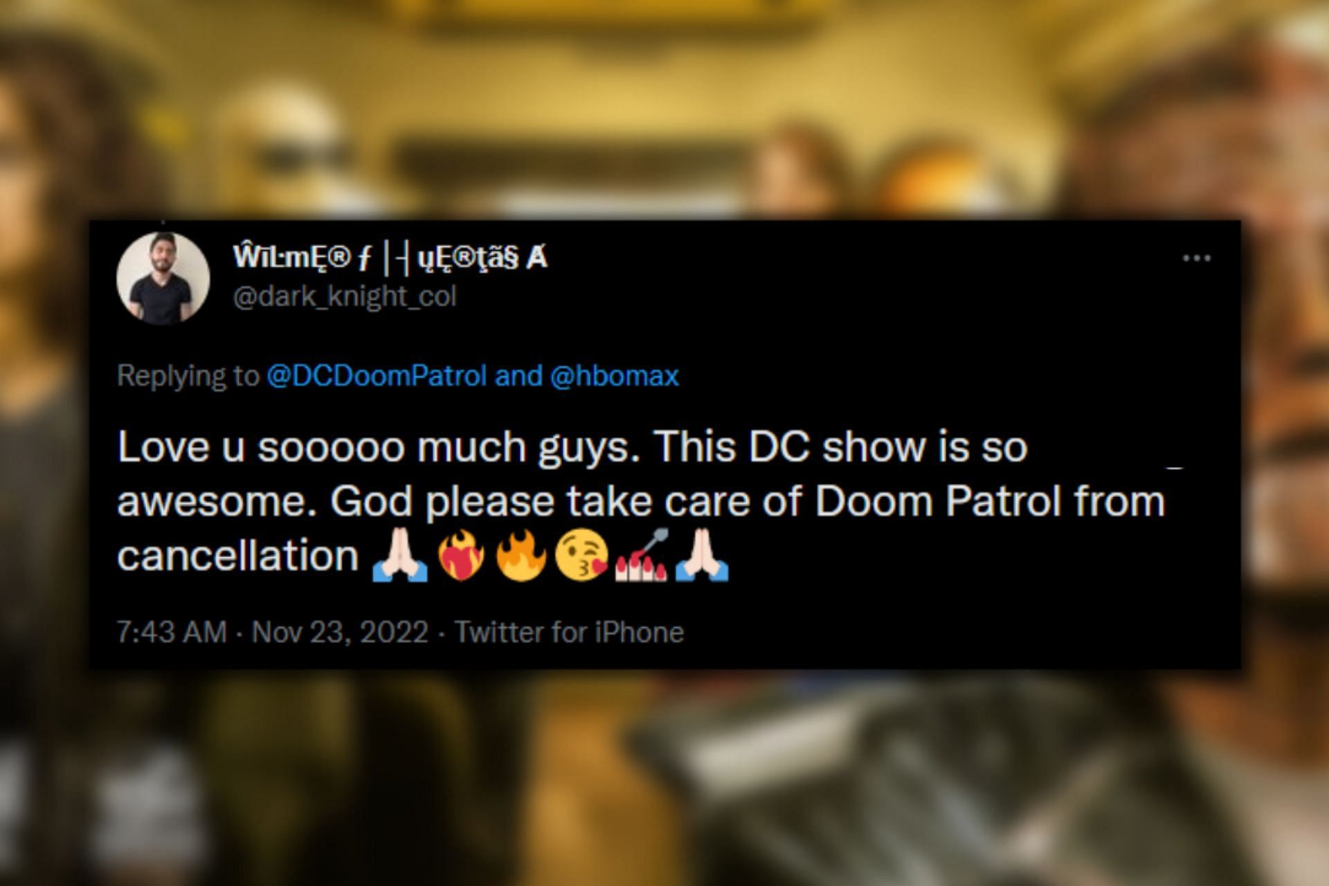 A fan's reaction to Doom Patrol season 4 trailer (Image via Twitter/Sportskeeda)